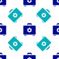 Blue Toolbox icon isolated seamless pattern on white background. Tool box sign. Vector Illustration Royalty Free Stock Photo