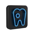 Blue Tooth with caries icon isolated on transparent background. Tooth decay. Black square button.