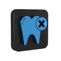 Blue Tooth with caries icon isolated on transparent background. Tooth decay. Black square button.