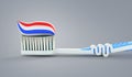 blue toothbrush with toothpaste close up 3d render on a grey background Royalty Free Stock Photo