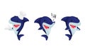 Blue Toothy Cartoon Shark Greeting and Holding Tray with Meal Vector Set
