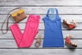 Blue top and pink pants. Royalty Free Stock Photo