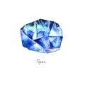 Blue Topaz isolated on white background. Watercolor illustration of gems. Royalty Free Stock Photo