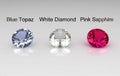 Blue topaz, white diamond and pink sapphire stones Royalty Free Stock Photo