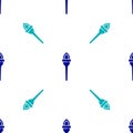 Blue Torch flame icon isolated seamless pattern on white background. Symbol fire hot, flame power, flaming and heat