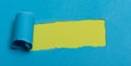 Blue torn paper with space for text with lime background color. Hidden message. Secret. Copy space Royalty Free Stock Photo