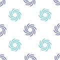 Blue Tornado icon isolated seamless pattern on white background. Cyclone, whirlwind, storm funnel, hurricane wind or