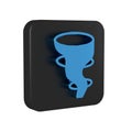 Blue Tornado icon isolated on transparent background. Black square button.