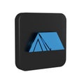 Blue Tourist tent icon isolated on transparent background. Camping symbol. Black square button.