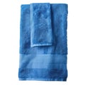Blue towel folded showing texture on white background Royalty Free Stock Photo