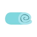 A blue towel rolled up flat icon