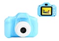 Blue toy cameras on white background in collage, one with photo of little girl Royalty Free Stock Photo