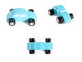 A blue toy car front, side and top view Royalty Free Stock Photo