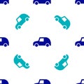 Blue Toy car icon isolated seamless pattern on white background. Vector Royalty Free Stock Photo