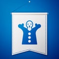 Blue Toy puppet doll on hand icon isolated on blue background. White pennant template. Vector Royalty Free Stock Photo