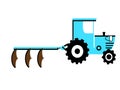 Blue tractor with three ploughs