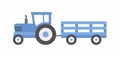 Blue tractor with trailer. flat style