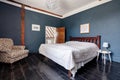 Blue traditional farmhouse bedroom