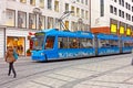 Blue tramway on Munich street