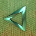 Blue trangle with moebius effect on the textured background. Metallic effect. 3d object, 3d rendering