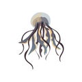 Blue translucent jellyfish closeup. Vector illustration on white background. Royalty Free Stock Photo
