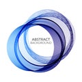 Blue transparent and circular wave lines on white background, frame design element