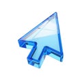 A blue transparent computer mouse cursor pointer made of glass or plastic isolated on white background Royalty Free Stock Photo