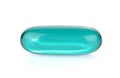 Blue Transparent pills content medicine capsule on white background. Royalty Free Stock Photo