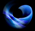 The blue transparent striped curved elements are layered, intersect, and form a circular border against a black background.