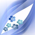 Blue transparent wavy lines and abstract flowers on a white canvas.