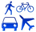 Blue transport icons isolated on a transparent background. 3d rendering.