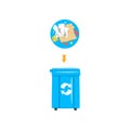 Blue trash garbage can with sorted garbage, recycling garbage industry vector Illustration Royalty Free Stock Photo