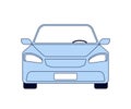 Blue travel car front view. Auto trip, vehicle. Transport for auto tourism. Vector illustration