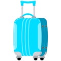 Blue travel plastic suitcase with wheels and telescopic handle icon isolated on white background. Royalty Free Stock Photo