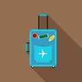 Blue travel suitcase icon in flat style Royalty Free Stock Photo