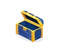 Blue treasure chest icon on white background