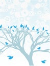 Blue Tree with birds perched and flying around Royalty Free Stock Photo