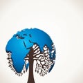 Blue tree design with world map Royalty Free Stock Photo