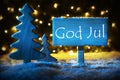 Blue Tree, God Jul Means Merry Christmas Royalty Free Stock Photo