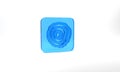 Blue Tree rings icon isolated on grey background. Wooden cross section. Glass square button. 3d illustration 3D render