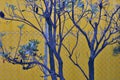 Blue tree and yellow wall Royalty Free Stock Photo