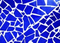 Blue trencadis mosaic, ceramic pattern. Blue irregular mosaic tiles background. Teal Tiles. Beautiful blue stone abstract