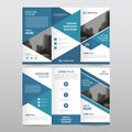 Blue triangle business trifold Leaflet Brochure Flyer report template vector minimal flat design set, abstract three fold Royalty Free Stock Photo