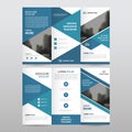 Blue triangle business trifold Leaflet Brochure Flyer report template vector minimal flat design set, abstract three fold