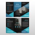 Blue triangle business trifold Leaflet Brochure Flyer report template vector minimal flat design set, abstract three fold