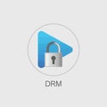 Blue Triangle Play Button with Grey Padlock D R M Icon Royalty Free Stock Photo