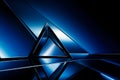 Blue triangle with reflection on the ground in the middle. Generative AI