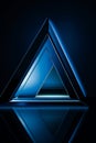 Blue triangle with reflection on the ground in the middle. Generative AI