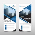 Blue triangle roll up business brochure flyer banner design , cover presentation abstract geometric background, modern publication