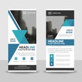 Blue triangle roll up business brochure flyer banner design , cover presentation abstract geometric background, modern publication Royalty Free Stock Photo